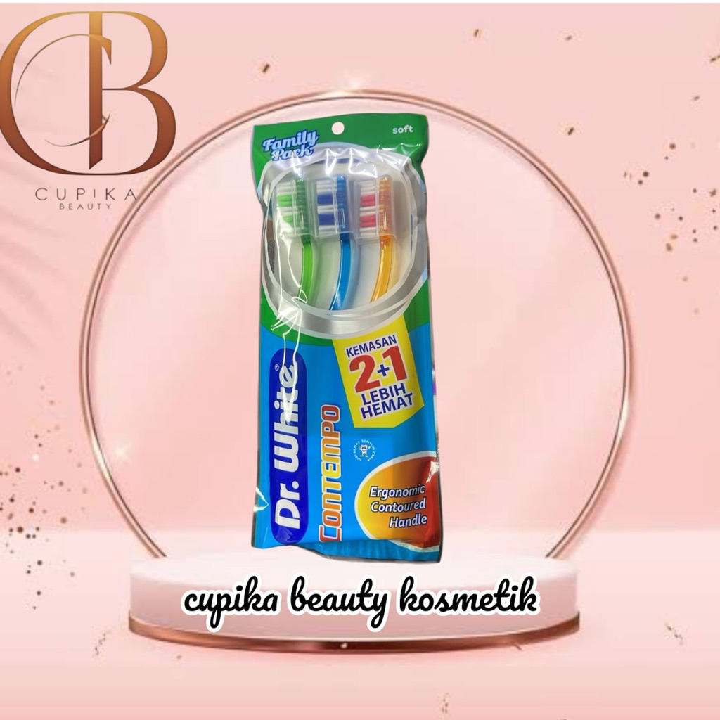 e} DR WHITE sikat gigi contempo family pack isi 3 tooth brush 2in1 lebih hemat dan bersih