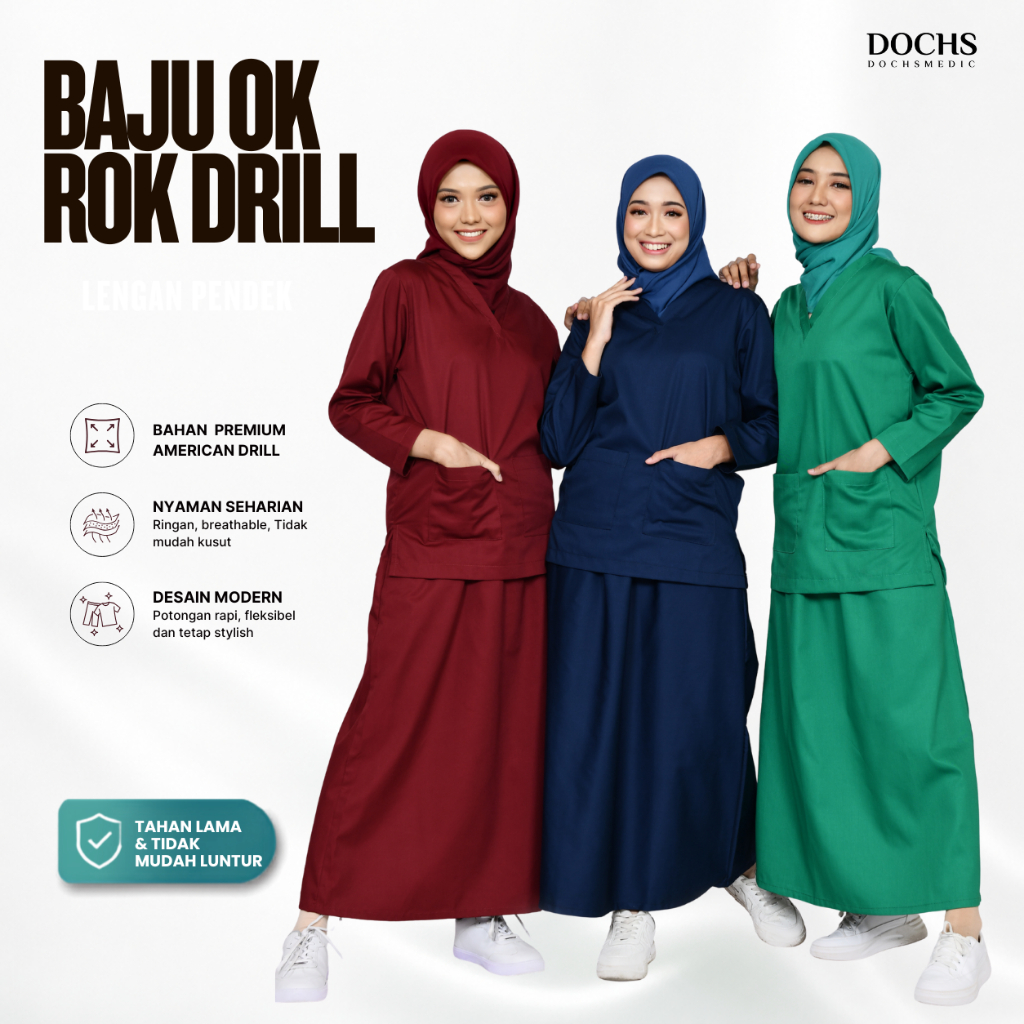 Baju OK ROK DRILL / Baju Jaga / Scrub Medis ROK [READY STOCK] DOCHS MEDIC