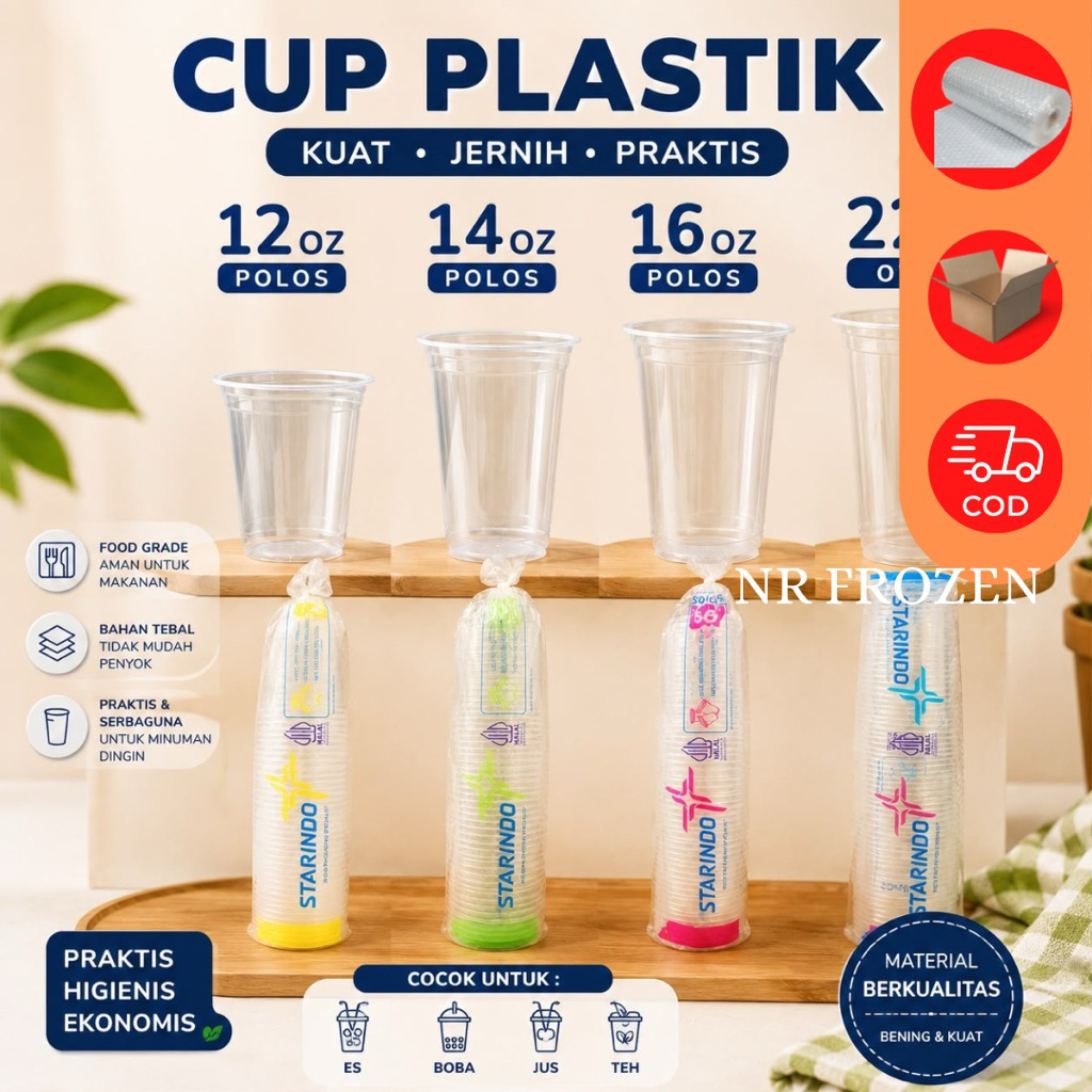 Starindo Cup Plastik Polos Oval 12oz 14oz 16oz 22oz Cup Minuman Plastik N2215
