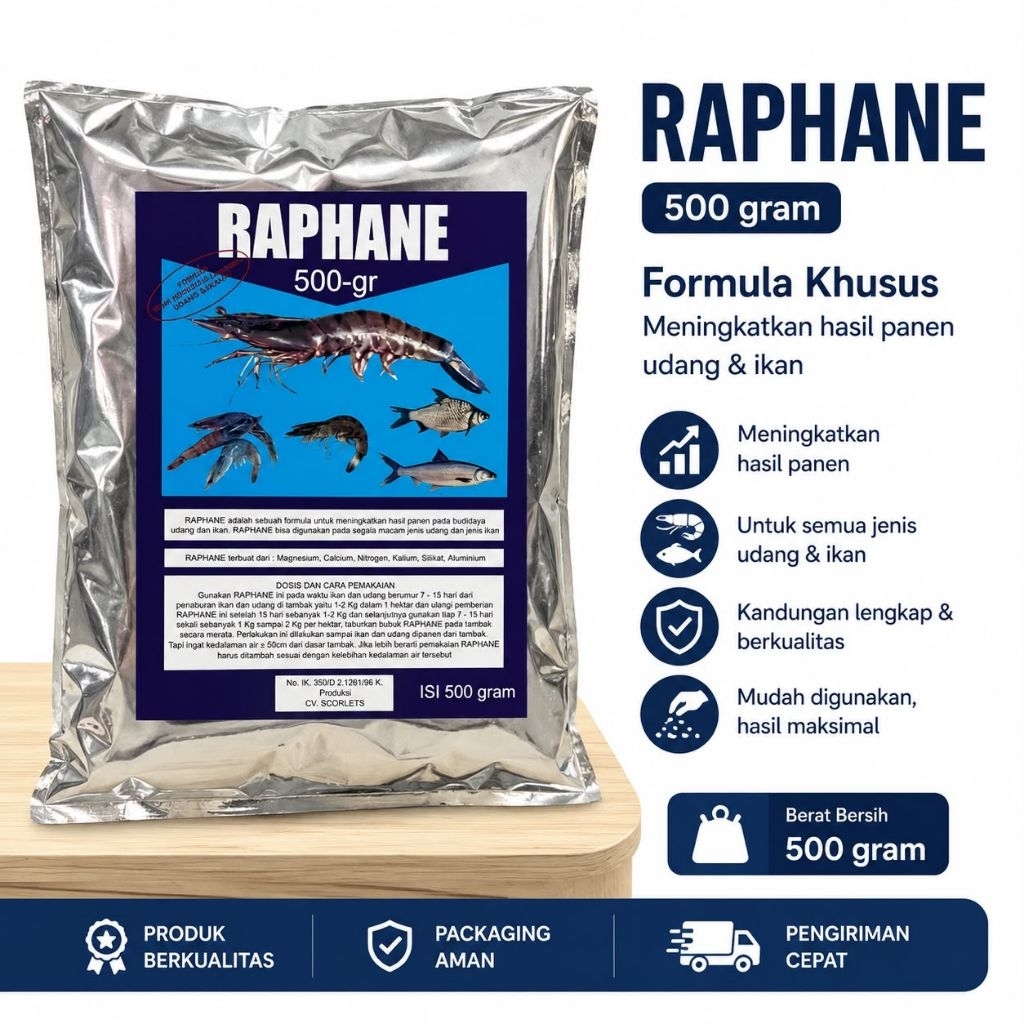 RAPHANE 500gr Formula Untuk Meningkatkan Hasil Panen Udang & Ikan