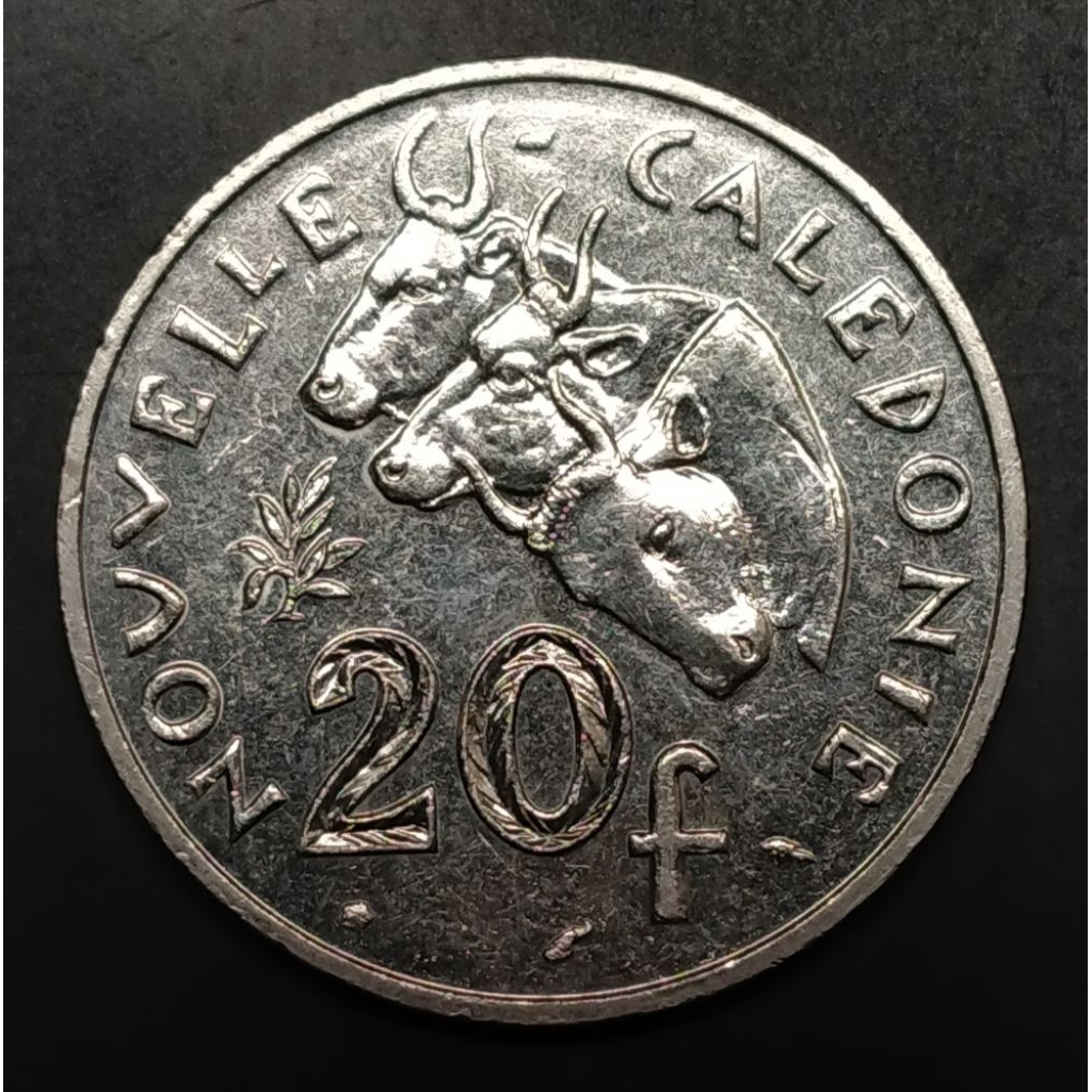 Uang Koin Kuno Caledonia 20 Francs 3 kepala banteng 1991 Koleksi Unik Numismatik