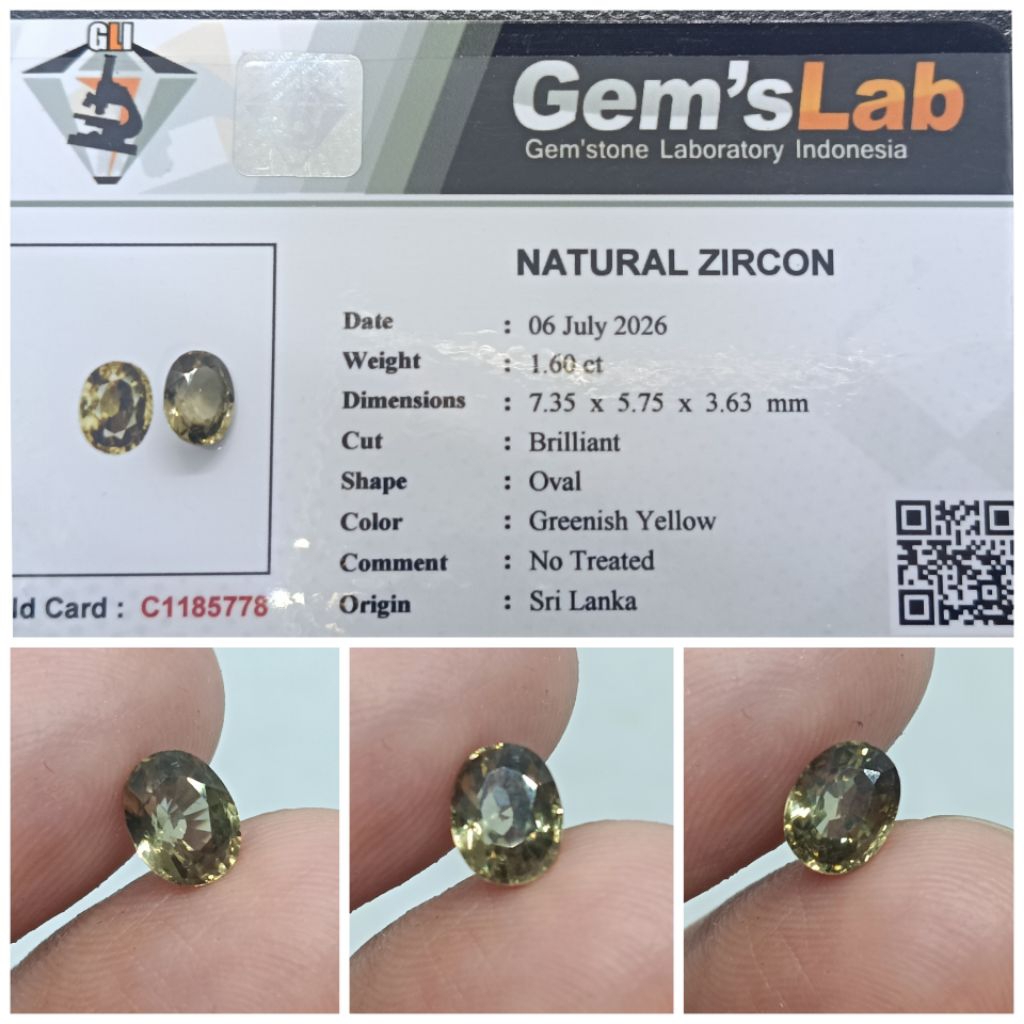 Natural Yellow Zircon 1,6ct Top Luster plus memo GLI Ceylon