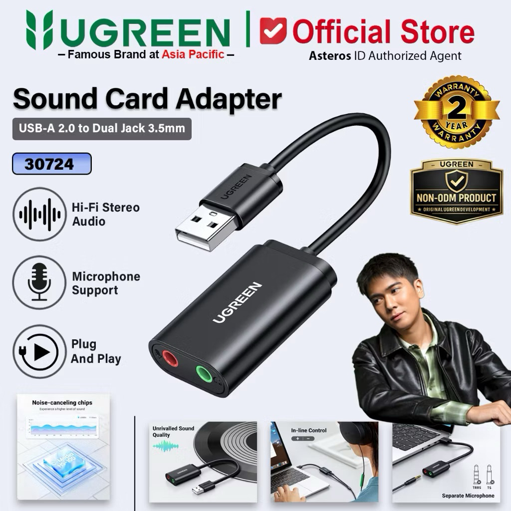 UGREEN Sound Card External USB Stereo Sound Audio Adapter SoundCard for PC Laptop PS4 Komputer