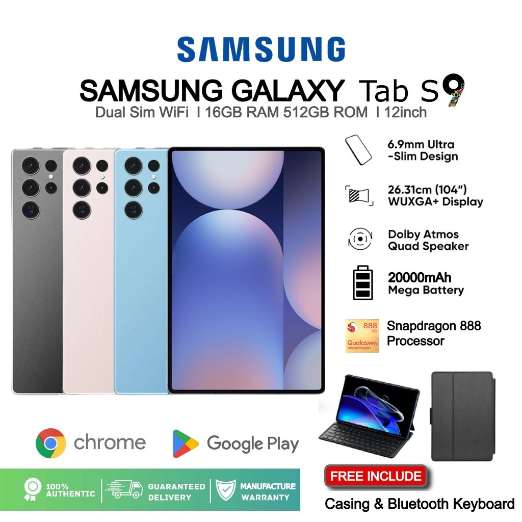 (Hadiah Keyboard bluetooth / Casing ) Samsung Galaxy Tab S9 Tablet 12inch |16GB RAM +512GB ROM | Sma