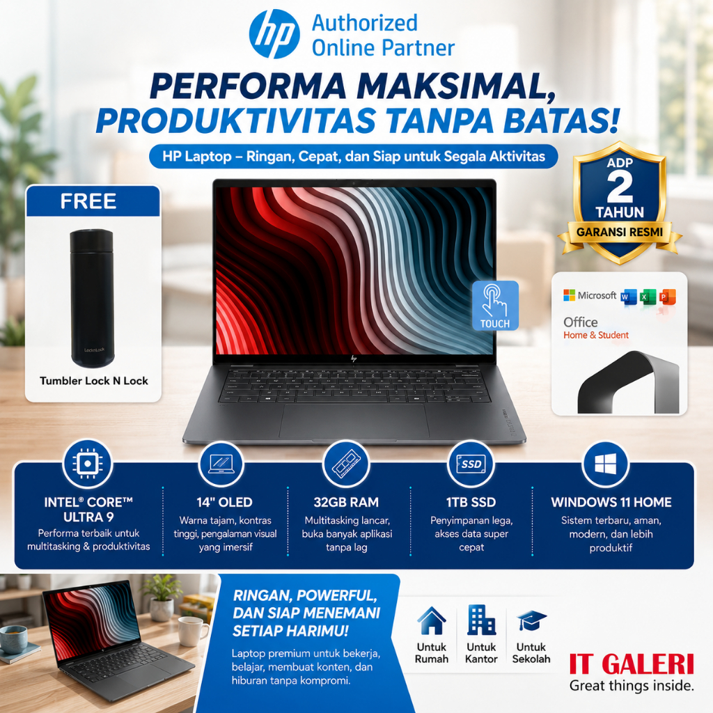 [FREE Tumbler HP LockNLock] HP OmniBook Ultra Next Gen AI 14-KD0088TU D5KZ1PA - INTEL CORE ULTRA 9-3