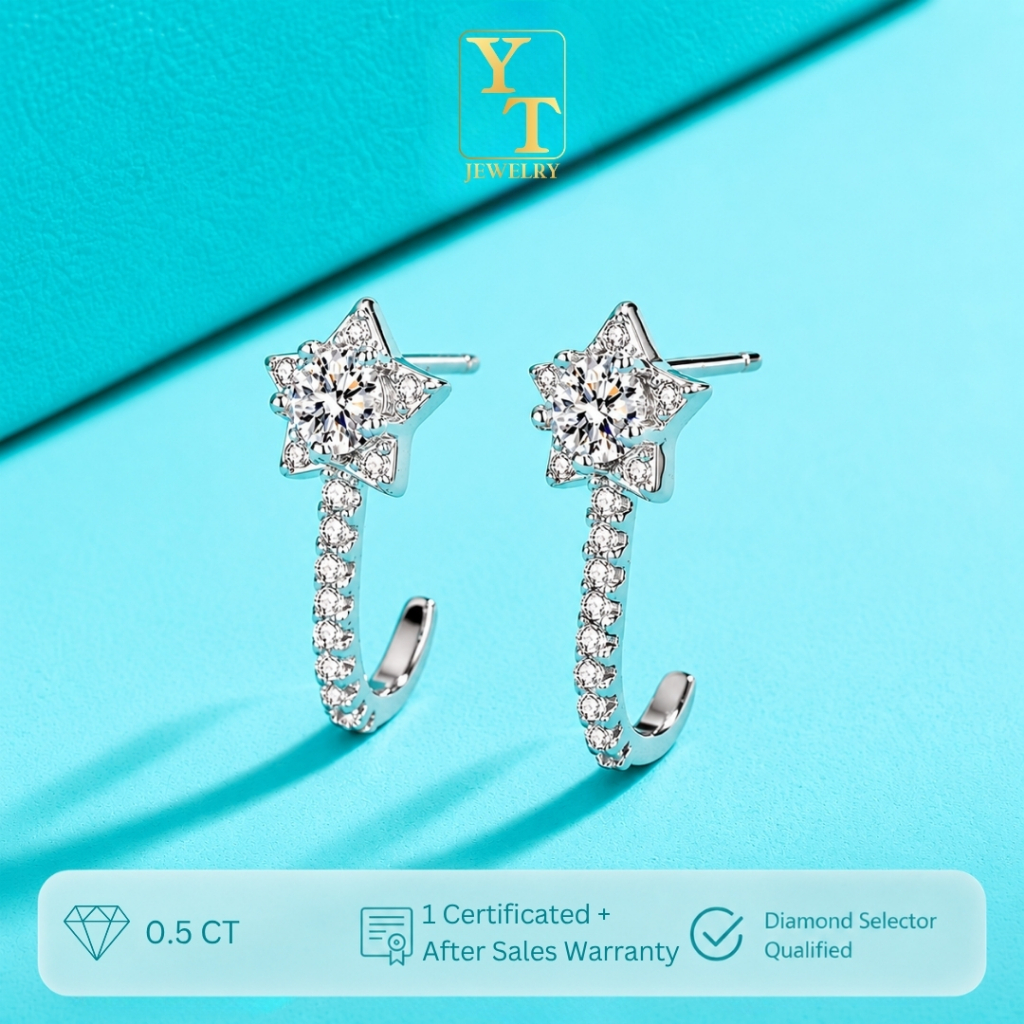 YT JEWELRY - Anting Moissanite Lapis Emas - Asteria Moissanite Earrings [After Sales Warranty]