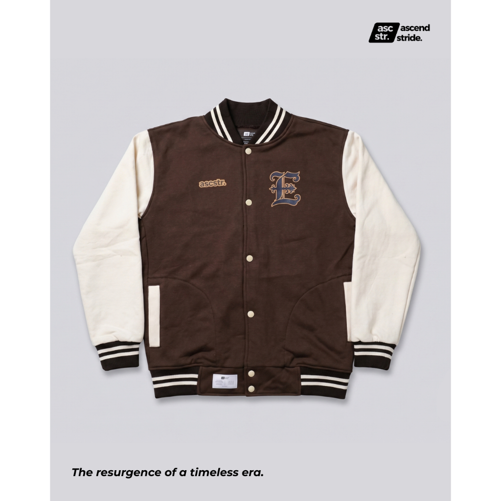 AscendStride Varsity Jacket EINER Series #003 - Brown | Varsity Jacket Pria Wanita Premium Fleece PE