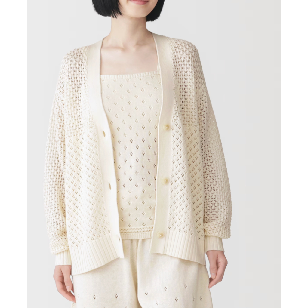 Women's cotton openwork knit long-sleeved cardigan MUJI