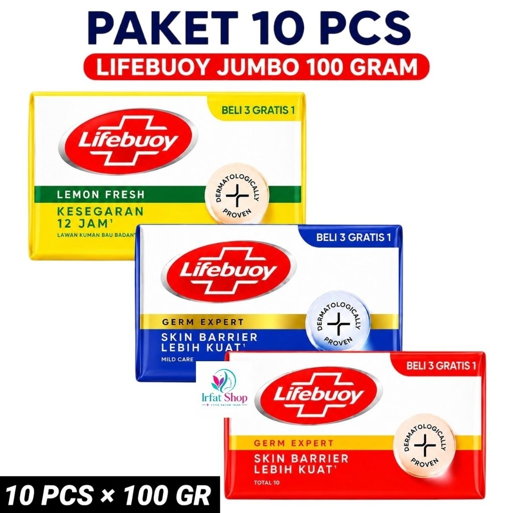 10 PCS Sabun Lifebuoy Jumbo 100 Gr Batangan Sabun Mandi Lifebuoy Jumbo Batangan
