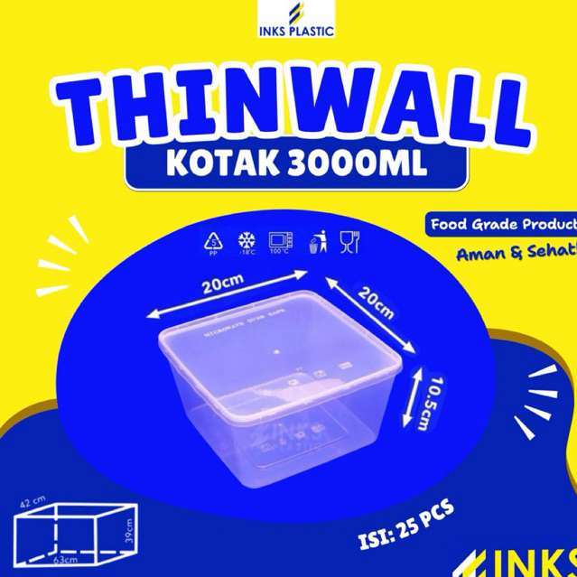 THINWALL KOTAK 3000 ML THINWALL SQUARE 3000ML