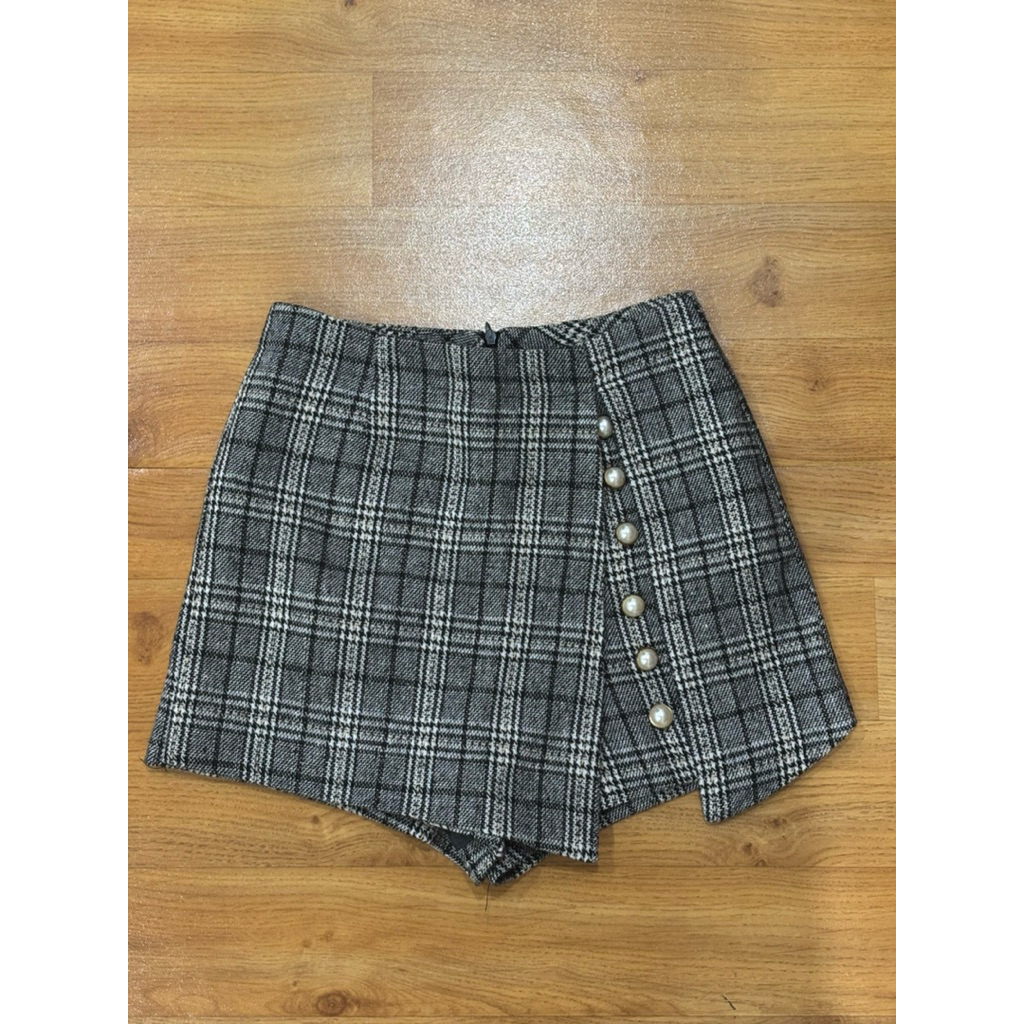 Wool Grey Plaid Skort