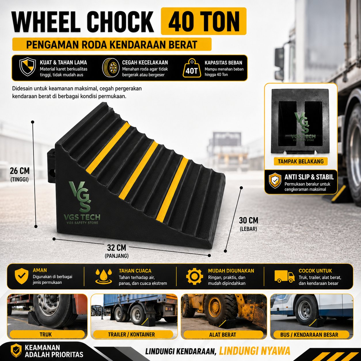 Wheel Chock Jumbo Wheel Chock Truk Anti Selip 40 Ton