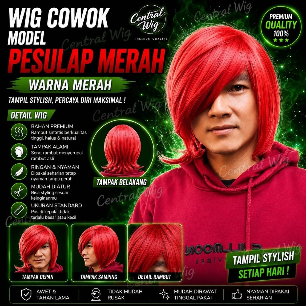 Wig Pria Rambut Pria Model Pesulap Merah keren