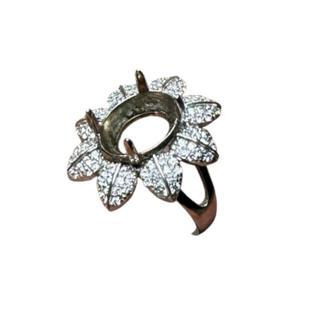 GT37 Ring cincin batu permata emban cangkang alpaka wanita 14x10mm