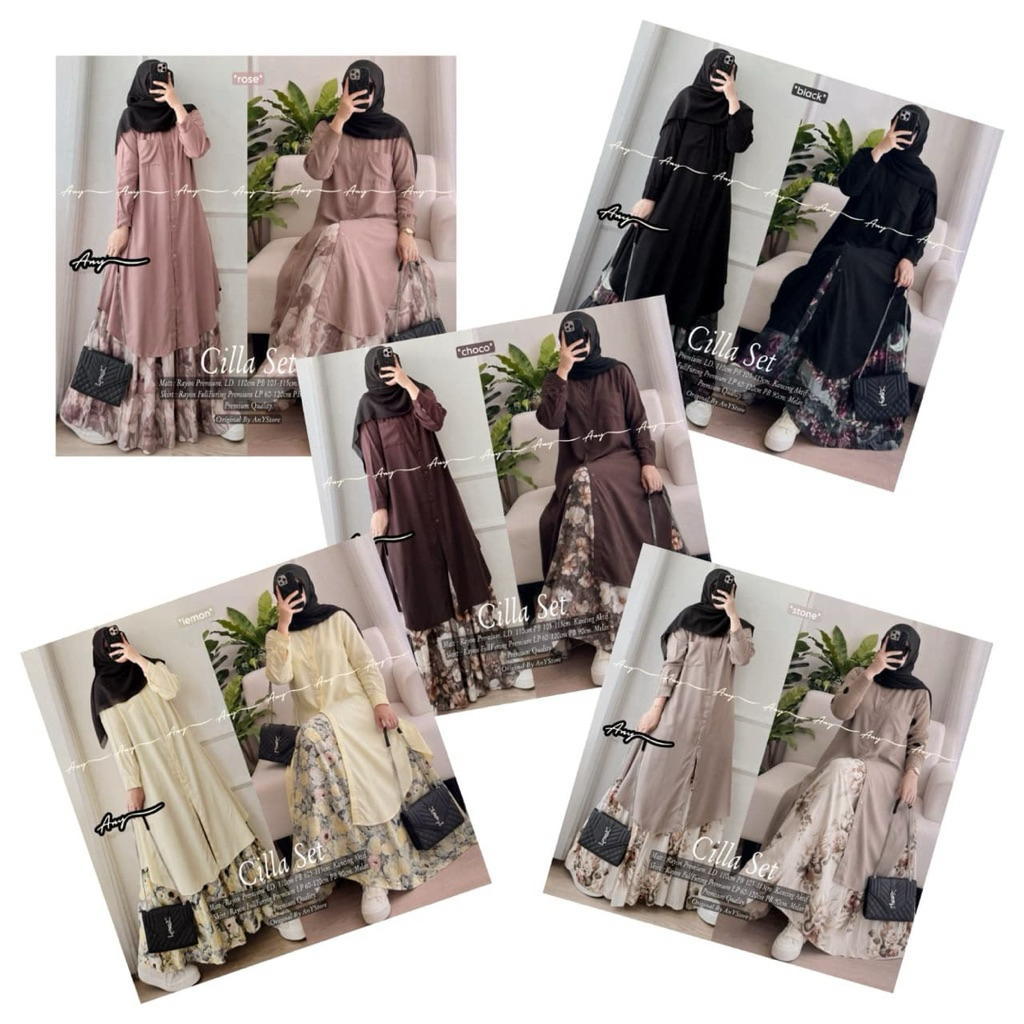 BISA COD // Cilla Set by Any // Setelan Midi Rok Mayung