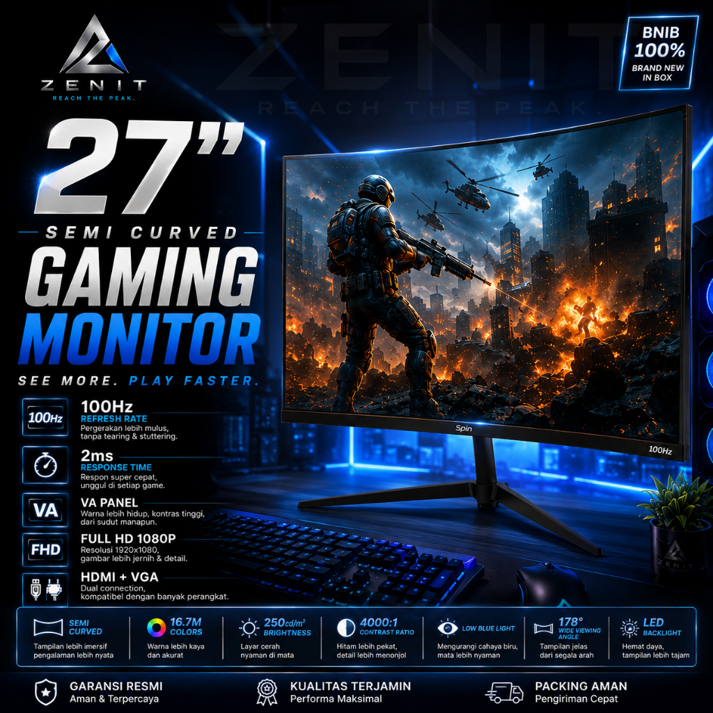 MONITOR GAMING CURVE SPIN 27 INCH HDMI VGA