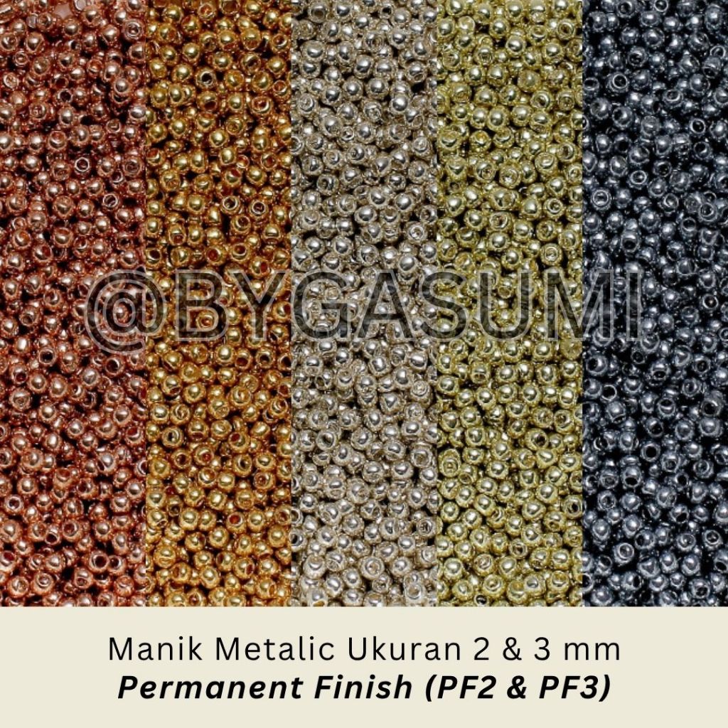 (PF) Manik Emas Metalic Permanent Finished Lapisan Tahan Lama Seragam 2 mm (11/0) 3 mm (8/0) Gold Co