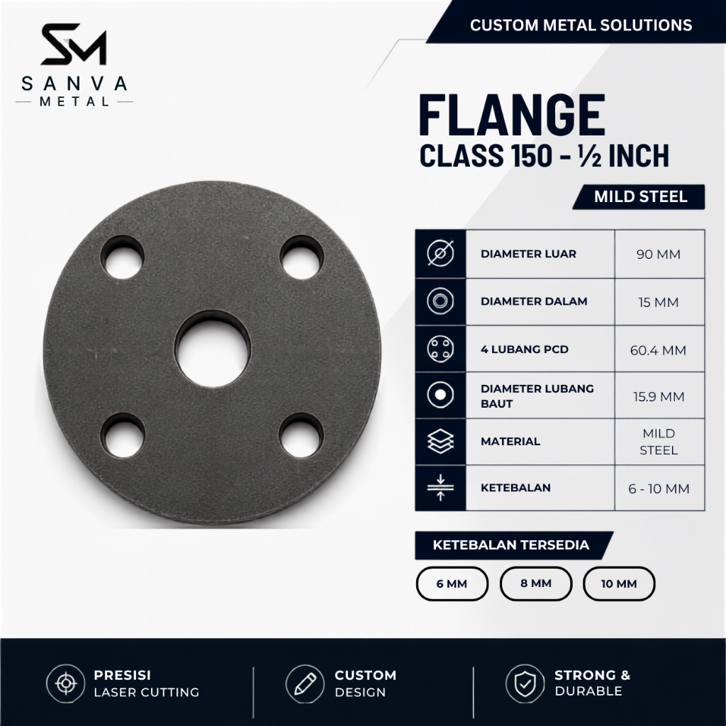 Flange ANSI Class 150 1/2 Inch | Mild Steel | Plat Flange Pipa | Sanva Metal