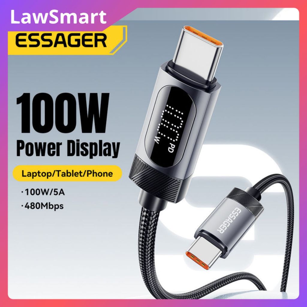ESSAGER Kabel Data USB A to USB Type C to Type C Fast Charging Display 100W 1M - ES-X64 - Black