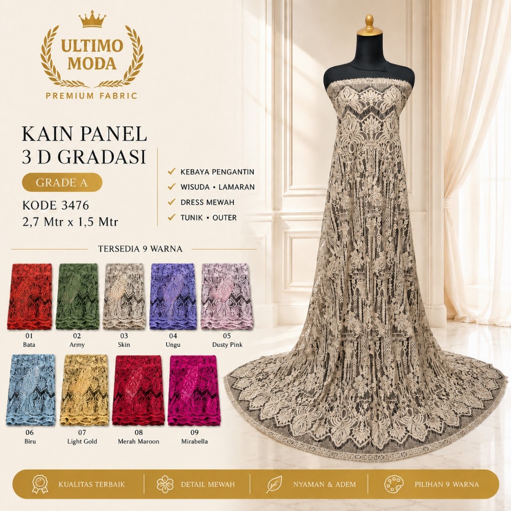 (GRADE A) KODE 3476 DESERT SAND - KAIN PANEL BRUKAT 3D GARADASI - P 2,7 M L 1,5 M - MEWAH DAN ELEGAN