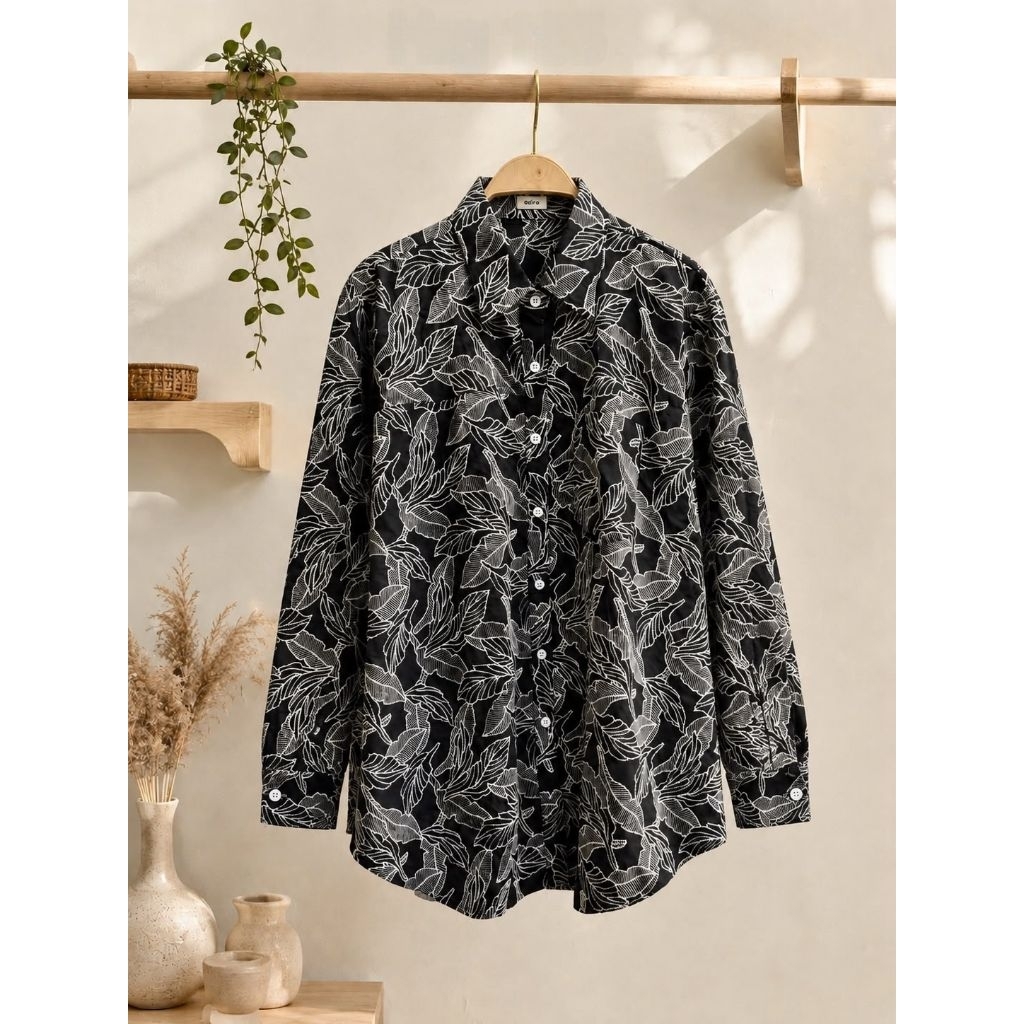 Kemeja wanita jumbo hitam motif bunga full bordir | Atasan blouse cewek full bordir bunga over size