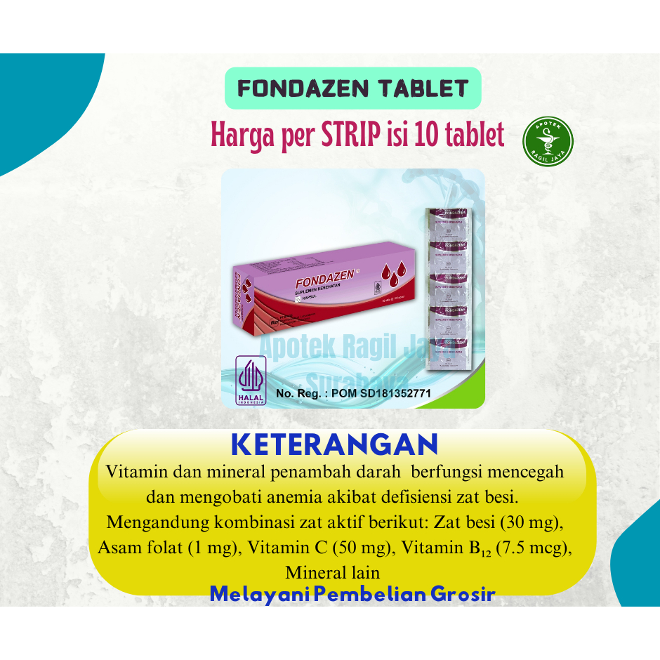 FONDAZEN TABLET IFARS - UNTUK VITAMIN PENAMBAH DARAH ANEMIA 1 STRIP ISI 10 TABLET