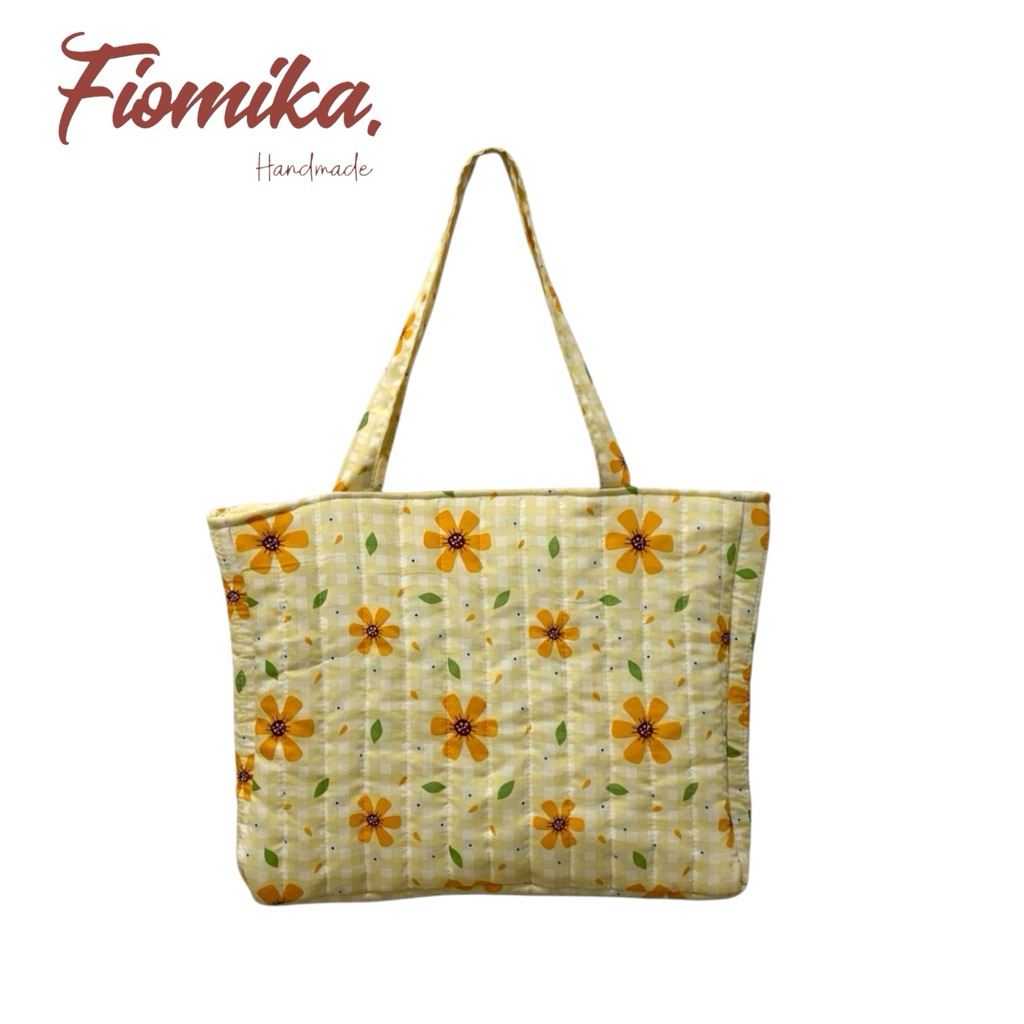 FIOMIKA - TAS TOTEBAG KUNING MOTIF BUNGA 889