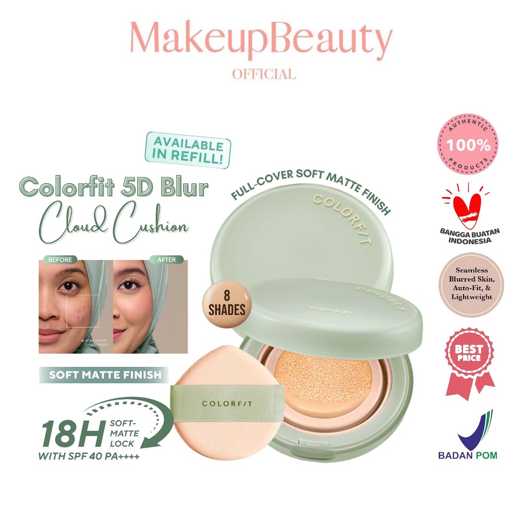WARDAH Colorfit 5D Blur Cloud Cushion Matte Finish Tahan Lama Hingga 18 Jam dengan SPF 50 PA+