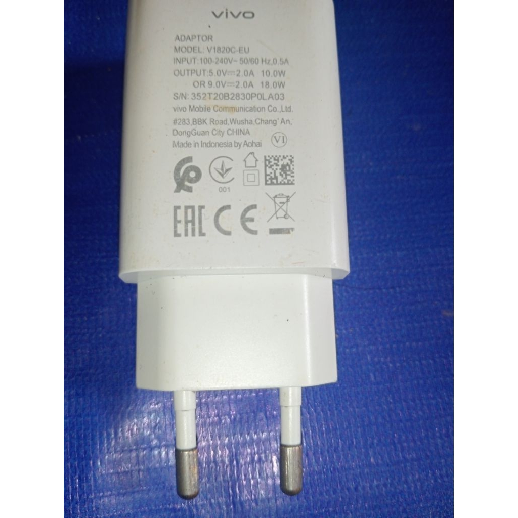 kepala charger Vivo 18 watt fast charging original