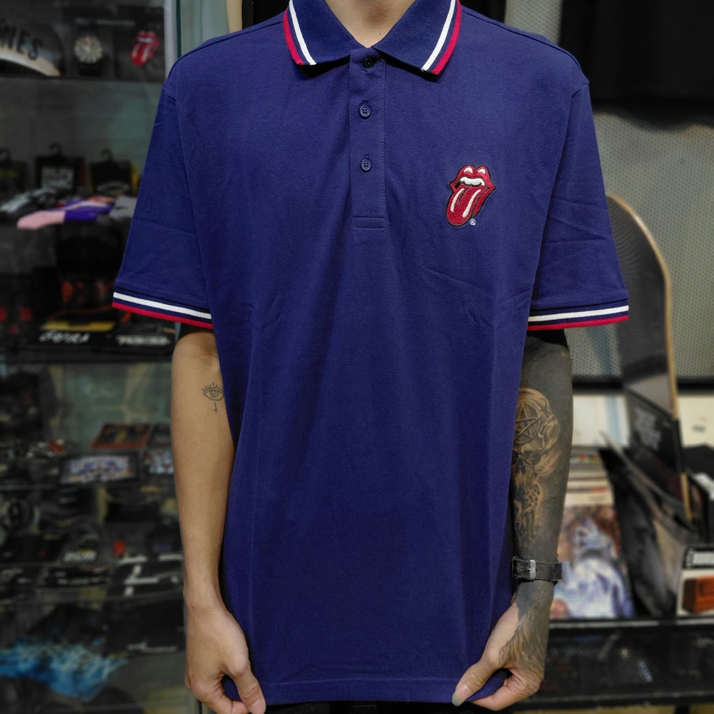 Polo Shirt / Kaos Band ROLLING STONES - CLASSIC TONGUE NAVY Official Merchandise Original