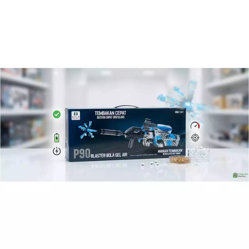 Blaster Anak P90 Big BIru - Mainan Peluru Bola Gel Air Aman Digunakakan - P90 Big - Biru