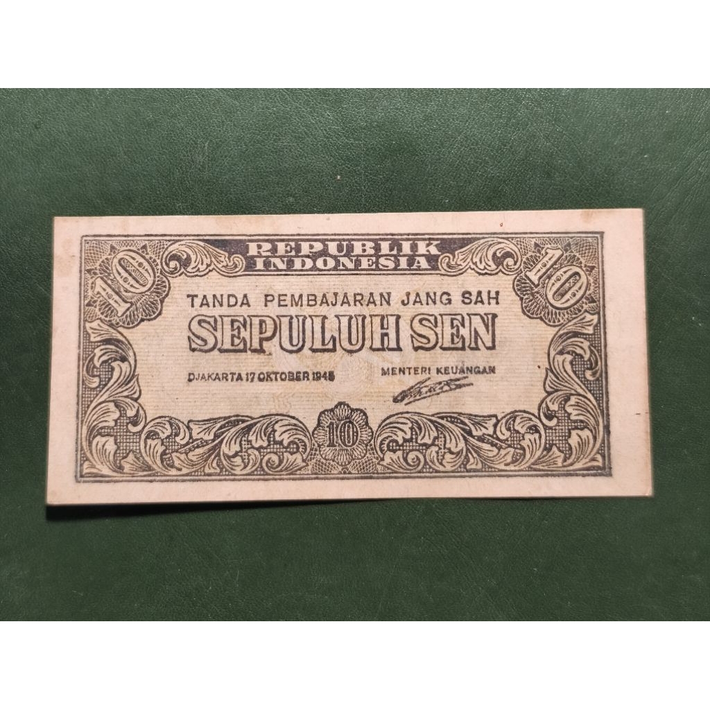 unag kuno kertas 10 sen thn 1945 bagus asli original