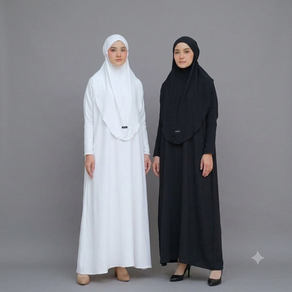 Gamis Wanita Abaya Putih  Madina Umroh Basic Syari Pakaian Muslim Model Terbaru Set Hijab Gamis