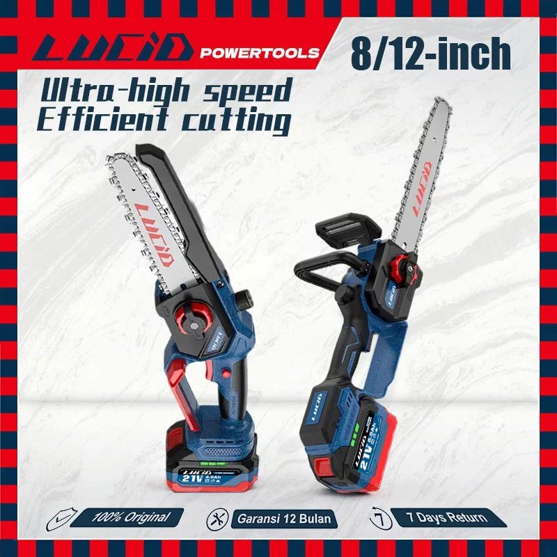 LUCID 8/12 Inci Brushless Chainsaw 4.0A/6.0A LUCID INR REAL CAPACITY Lithium Baterai Cordless Wood C