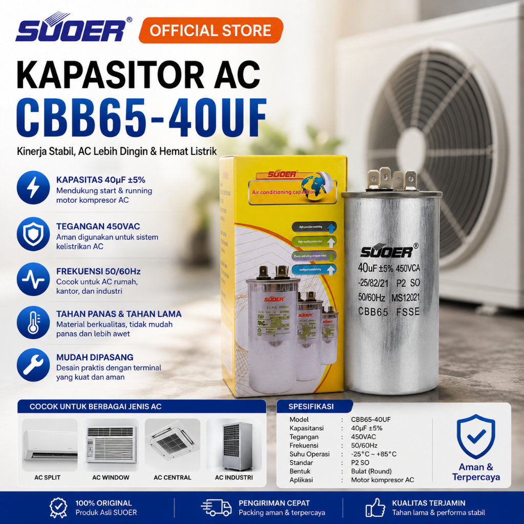 SUOER KAPASITOR AC CBB65-40UF