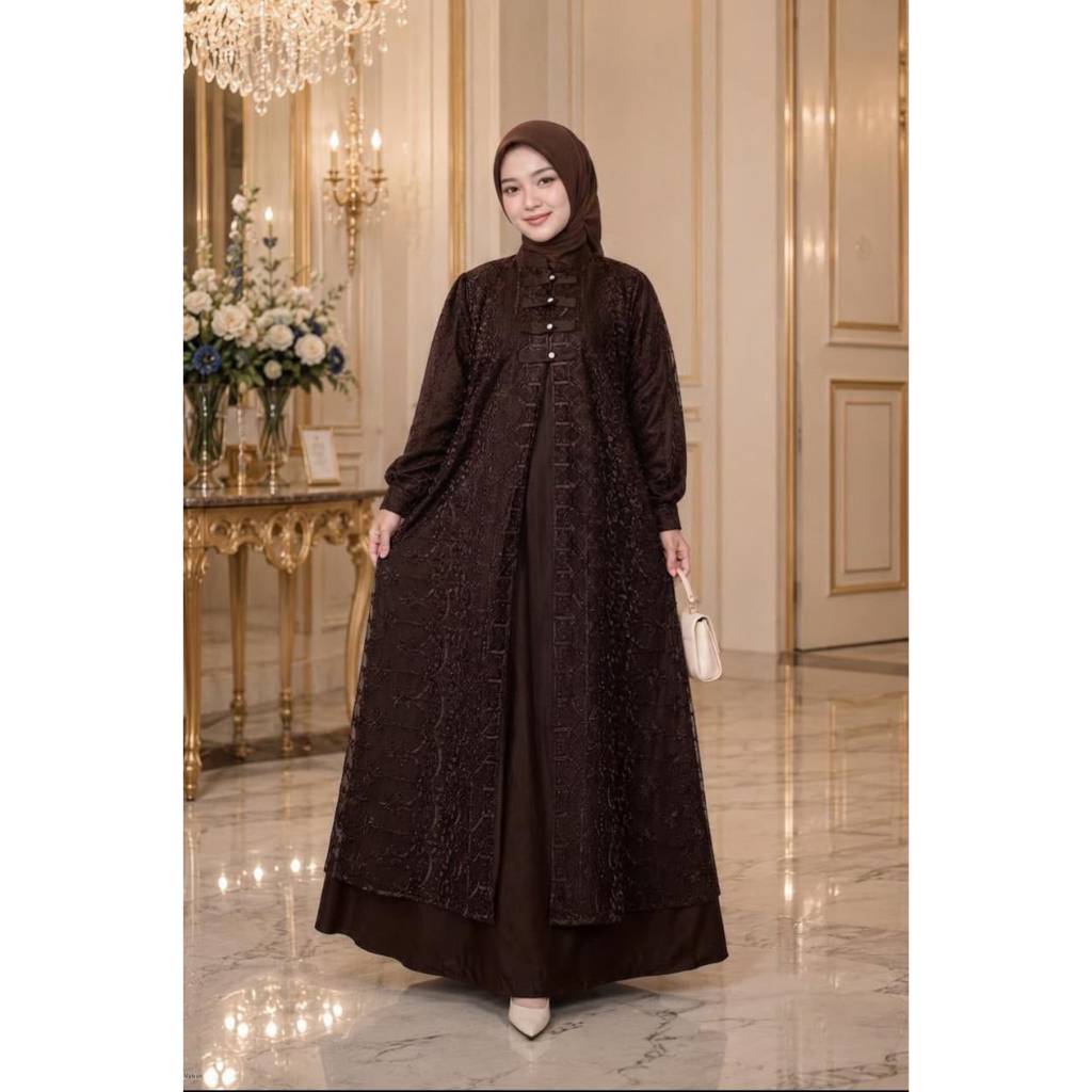 RAYYA DREES Gamis Brokat Chongsam Pesta Kondangan Terbaru Material Velvet Mix Brokat Gamis Muslimah