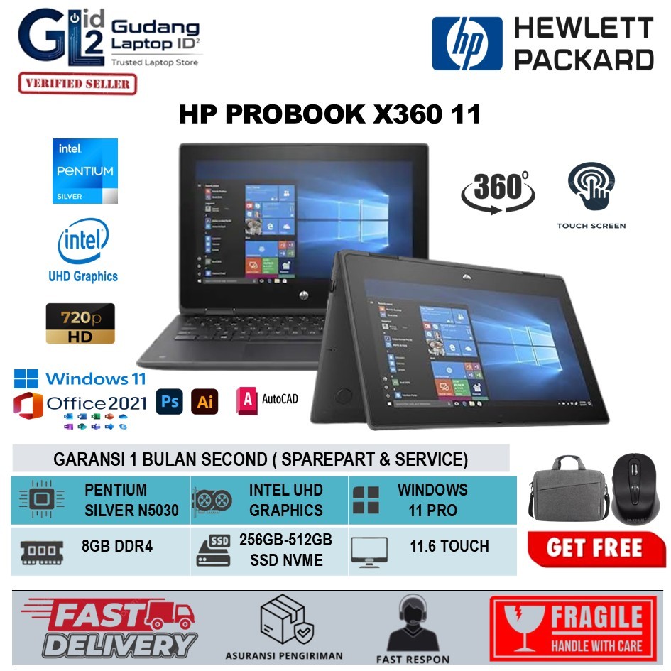Laptop HP Probook X360 11 Pentium Silver N5030 8GB 256GB 11.6 Touch Windows 11 Profesional