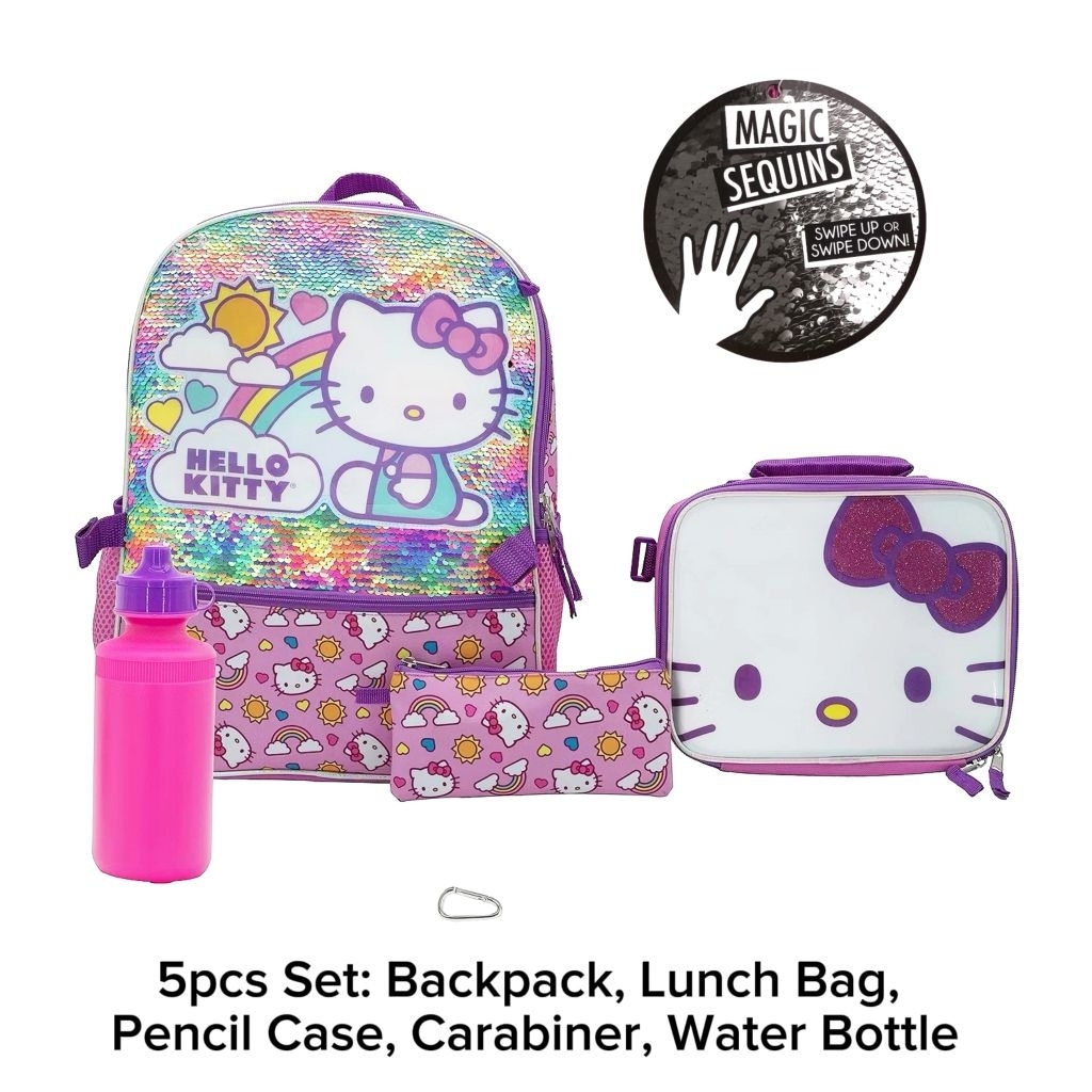 Tas Ransel Sekolah Anak SD Sanrio Hello Kitty Magic Sequins Borci Backpack Tas Bekal Lunch Bag Tempa