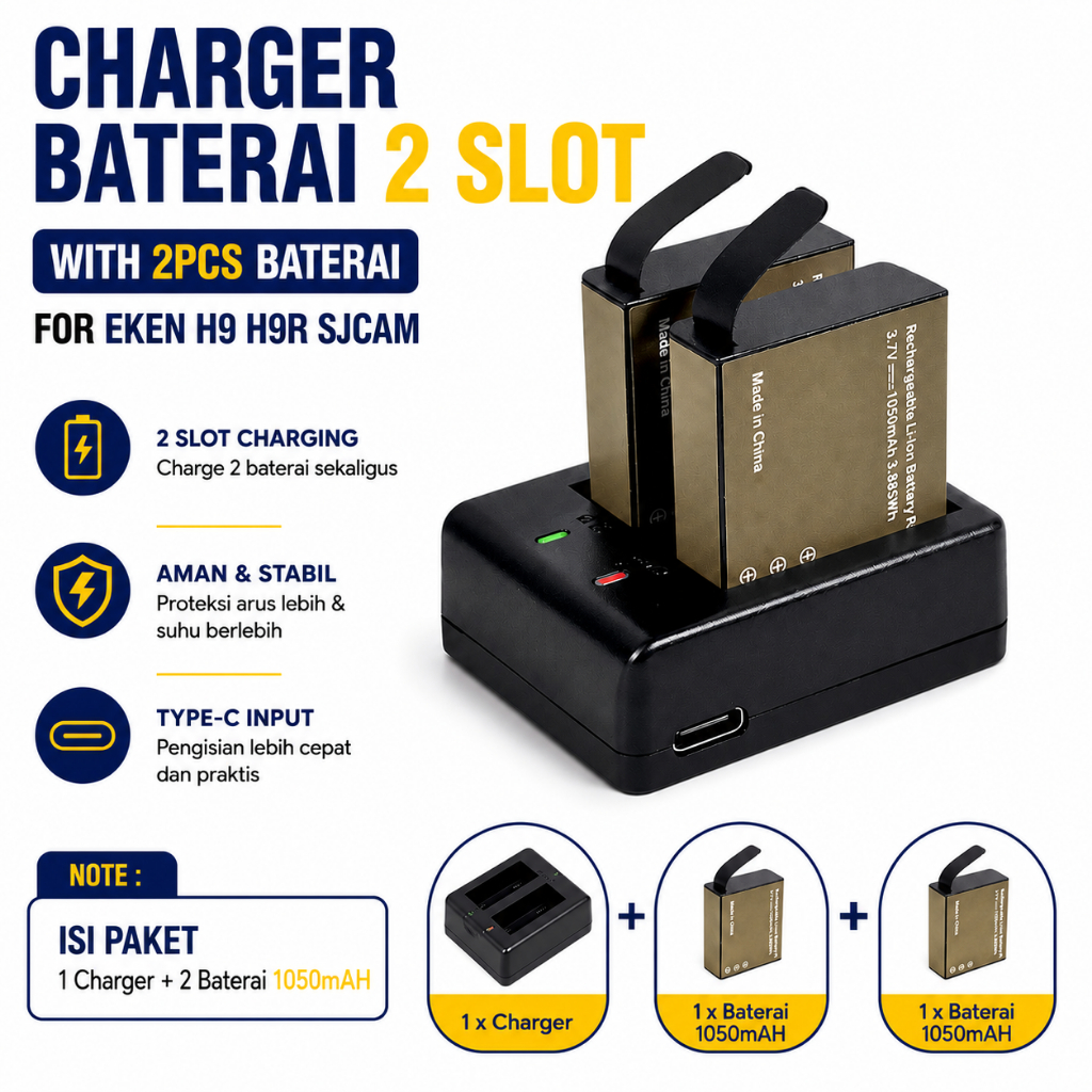 Paket Dual Charger Dan Battery / Baterai Xiaomi Yi 4K Discovery / Kogan / Brica / Bpro / Sjcam / Aka