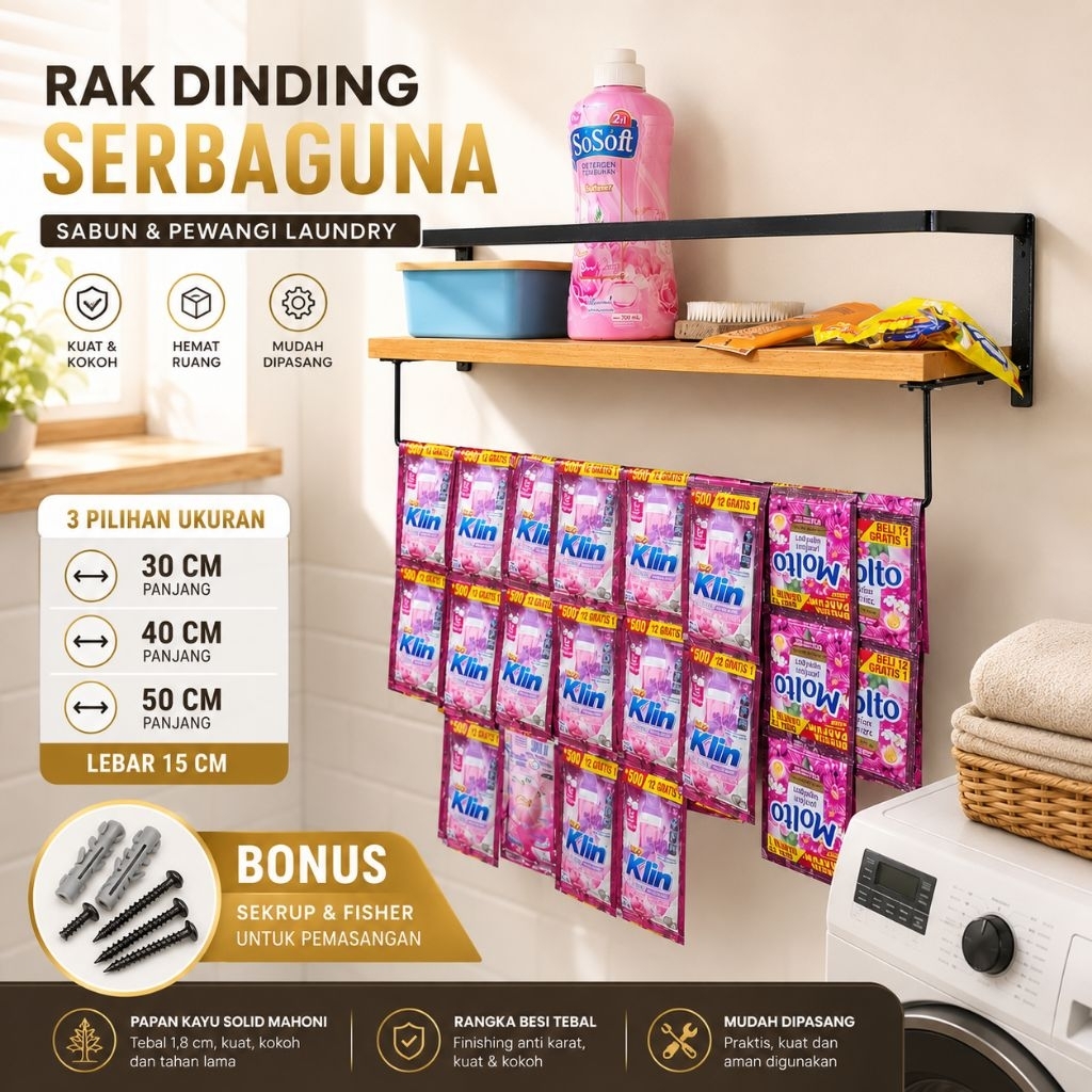 Tokolestari.Id Rak Dinding Laundry Besi Gantung Sabun Cuci Pewangi Rak Penyimpanan Deterjen Sachet