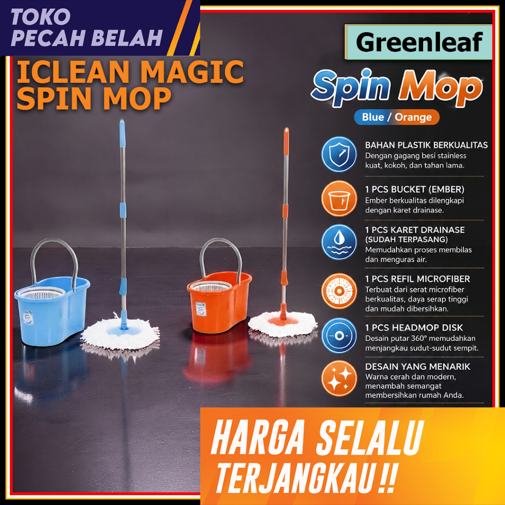 Alat Pel Iclean Magic Spin Mop Blue / Orange Greenleaf 601