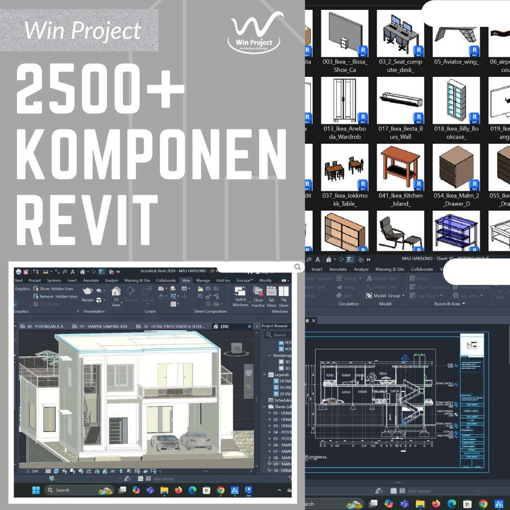 2500++ REVIT LIBRARY + GAMBAR KERJA REVIT + SOFTWERE REVIT 2024