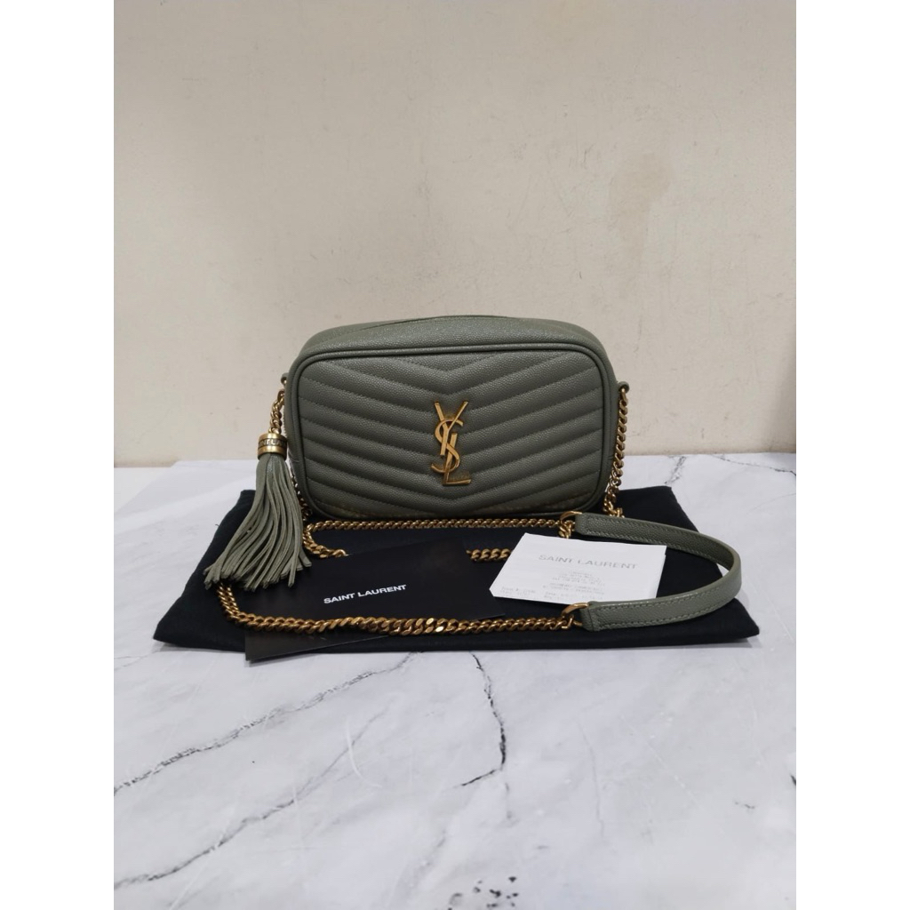 Preloved YSL Mini Camera Bag with Tassel in Sage GHW