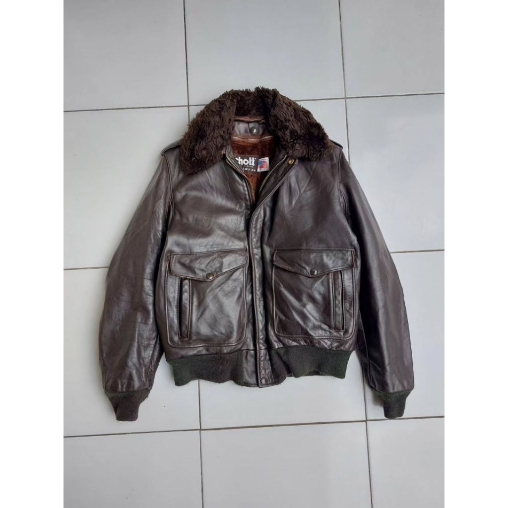 SCHOTT 184SM VINTAGE A2 A-2 LEATHER FLIGHT JACKET CLASSIC RETRO RUGGED STYLE JAKET KULIT