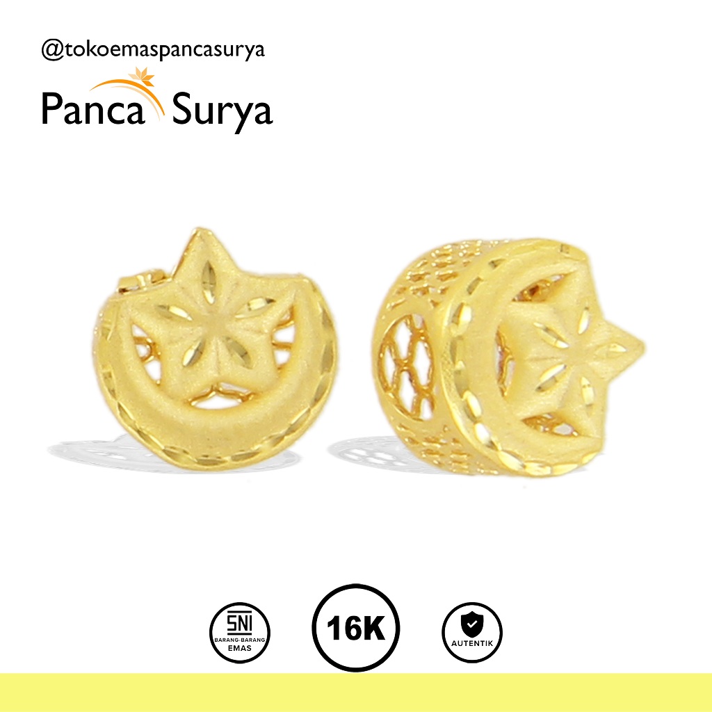 Liontin Charm Gelang Bulan Bintang Warna Gold Kadar Emas 16K, MNReq002 (tanpa gelang).