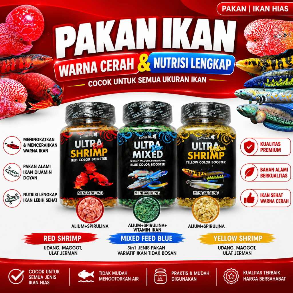 UDANG KERING Pakan Ikan Hias Color Booster 30gr | Penambah Warna Merah Biru Kuning | Red Shrimp Mixe
