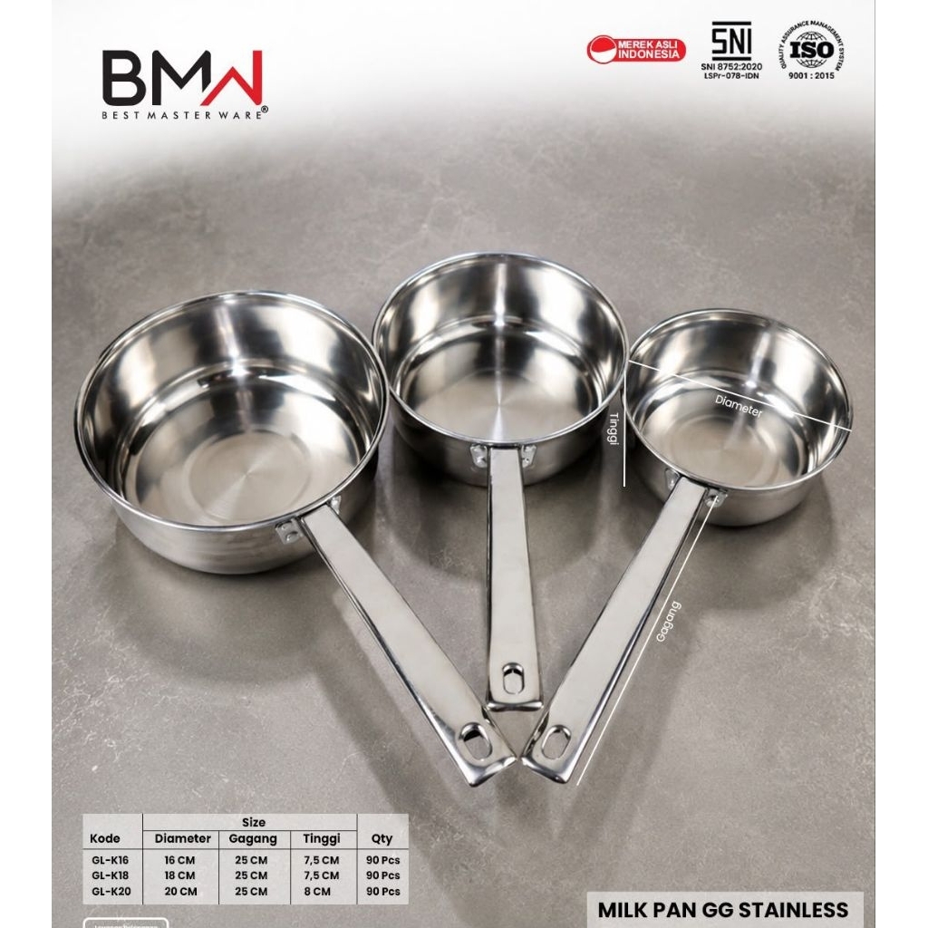 BMN Milk Pan Stainless Steel Gagang Panjang – Panci Susu Serbaguna Premium