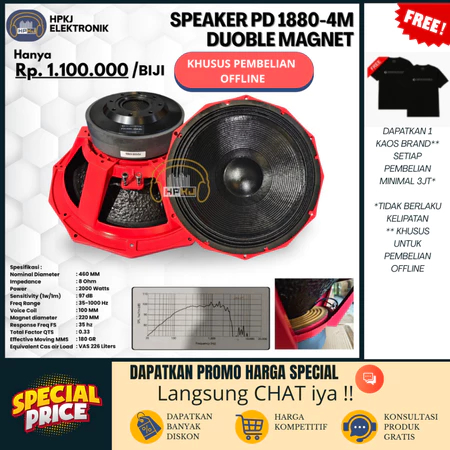 SPEAKER KOMPONEN 18 INCH PD 1880 VOICE COIL 4 INCH DOUBLE MAGNET Speaker pd 1880 - 4M Double Magnet