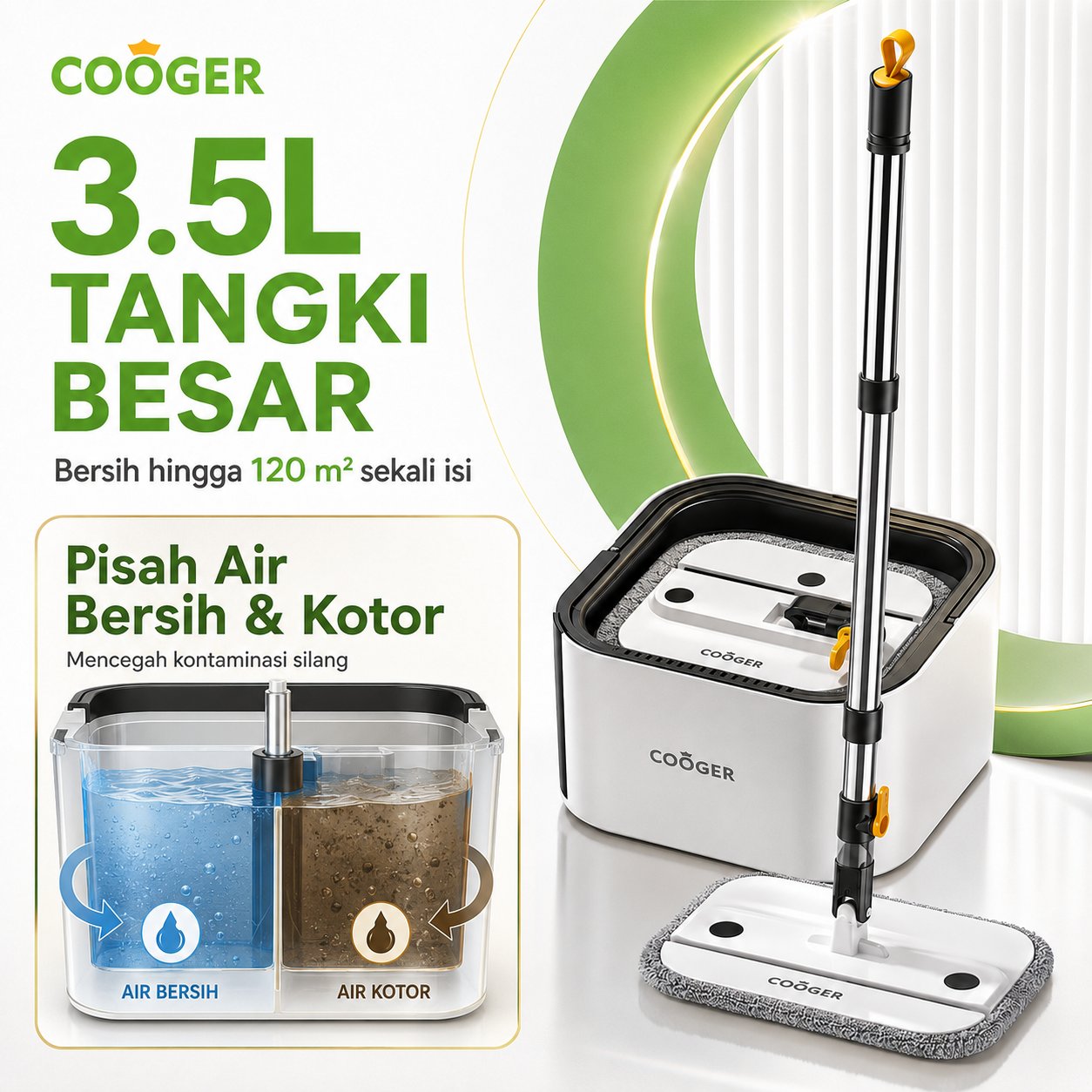 COOGER Panda Mop Alat Pel Lantai Peras Otomatis Air Kotor Bersih Terpisah Kapasitas 2L/2.5L/3L Pel L