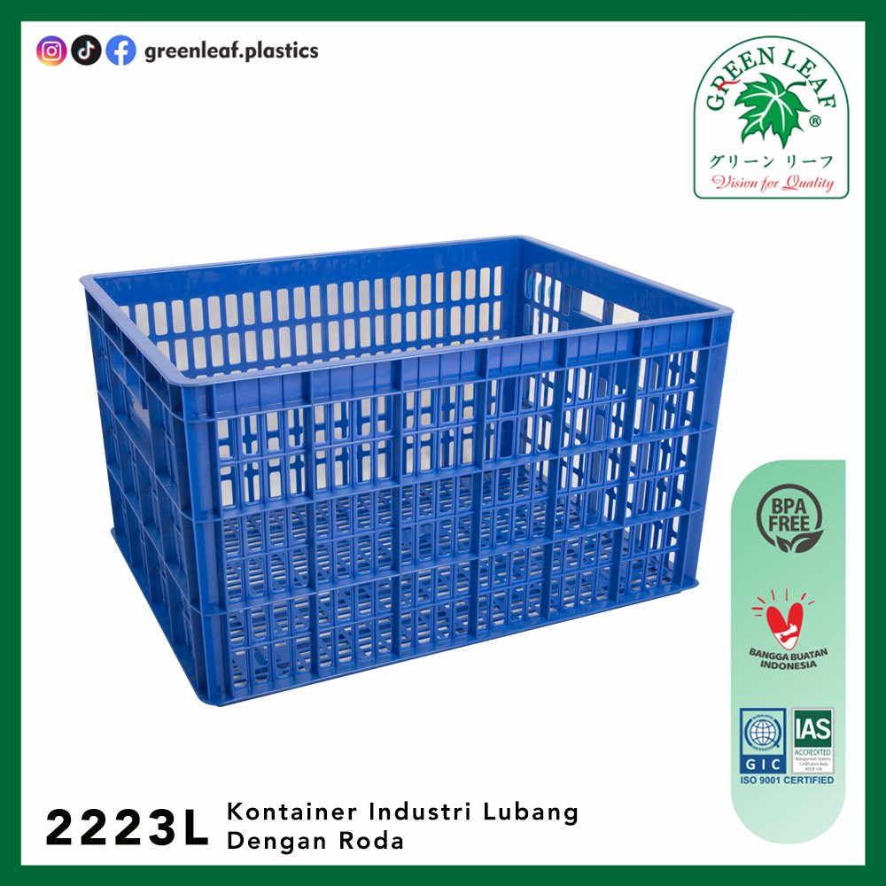 Green Leaf Kontainer Industrial Berlubang Dengan Roda (2223L) Per 10pcs Biru
